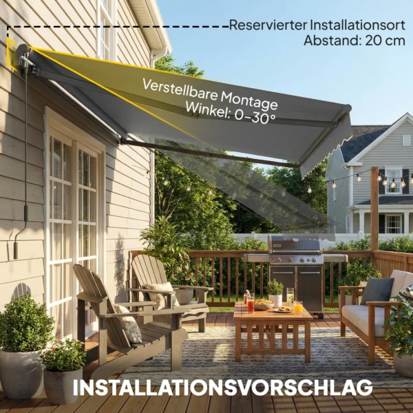 Gelenkarm Zonnescherm Zonnescherm 350 X 300cm Inclusief Zwengel & Muurbeugel, Instelbare Hoek