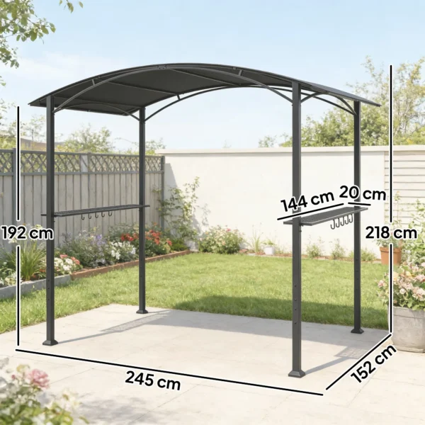 Grillpaviljoen 2,4 X 1,5 M Vlamvertragend Tuinpaviljoen Met Boogdak Zijplanken Haken Donkergrijs
