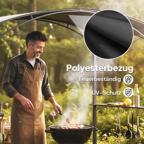 Grillpaviljoen 2,4 X 1,5 M Vlamvertragend Tuinpaviljoen Met Boogdak Zijplanken Haken Donkergrijs