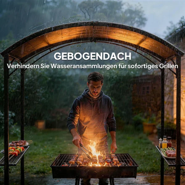 Grillpaviljoen 2,4 X 1,5 M Vlamvertragend Tuinpaviljoen Met Boogdak Zijplanken Haken Donkergrijs