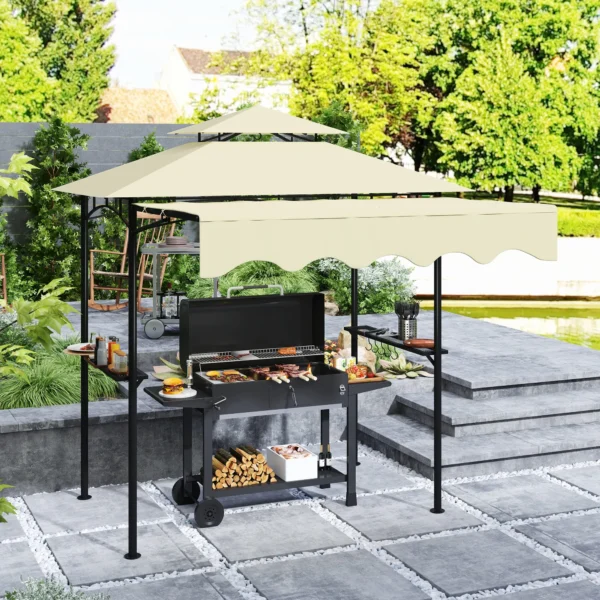 Grillpaviljoen 242x232x248 Cm Waterafstotend Vlamvertragend Tuinpaviljoen Met Dubbellaags Dak Beige