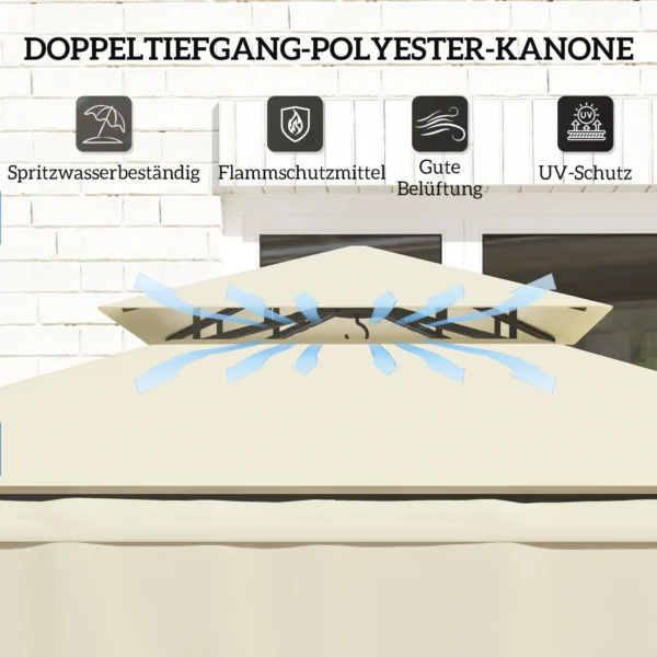 Grillpaviljoen 242x232x248 Cm Waterafstotend Vlamvertragend Tuinpaviljoen Met Dubbellaags Dak Beige