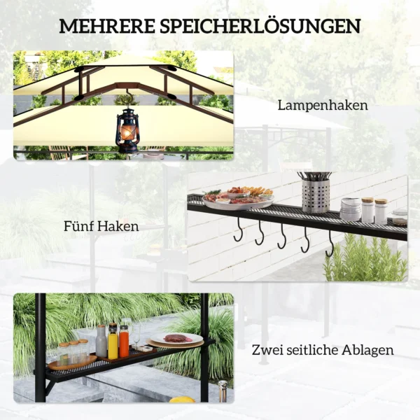 Grillpaviljoen 242x232x248 Cm Waterafstotend Vlamvertragend Tuinpaviljoen Met Dubbellaags Dak Beige