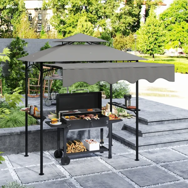 Grillpaviljoen 242x232x248 Cm Waterafstotend Vlamvertragend Tuinpaviljoen Met Dubbellaags Dak Grijs