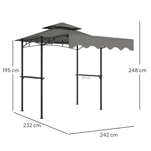 Grillpaviljoen 242x232x248 Cm Waterafstotend Vlamvertragend Tuinpaviljoen Met Dubbellaags Dak Grijs