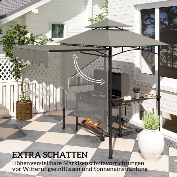 Grillpaviljoen 242x232x248 Cm Waterafstotend Vlamvertragend Tuinpaviljoen Met Dubbellaags Dak Grijs