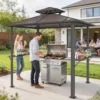 Grillpaviljoen 2,5 X 1,5 M, Waterdicht Grillafdak Met Dubbeldak Van Polycarbonaat Zijplank Bruin