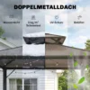 Grillpaviljoen 2,5 X 1,5 M, Waterdicht Grillafdak Met Dubbeldak Van Polycarbonaat Zijplank Bruin