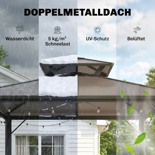 Grillpaviljoen 2,5 X 1,5 M, Waterdicht Grillafdak Met Dubbeldak Van Polycarbonaat Zijplank Bruin