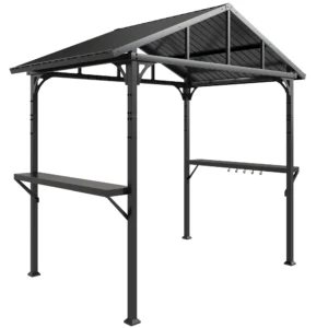 Grillpaviljoen 2,52 X 1,56 M, Waterdicht Grill Paviljoen Met Zadeldak Zijtafel Haken Stalen Frame Zwart