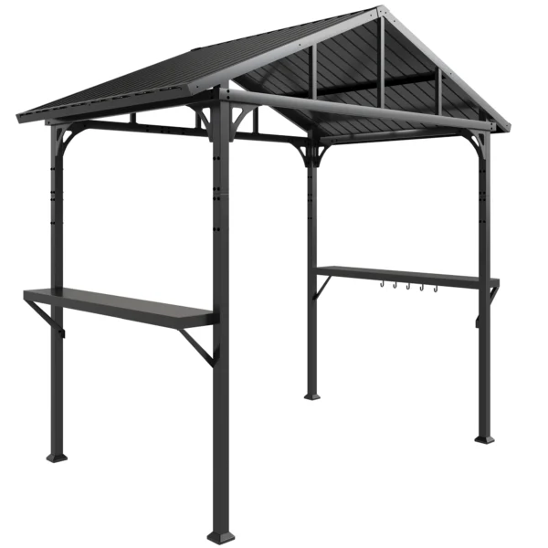 Grillpaviljoen 2,52 X 1,56 M, Waterdicht Grill Paviljoen Met Zadeldak Zijtafel Haken Stalen Frame Zwart
