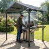Grillpaviljoen 2,52 X 1,56 M, Waterdicht Grill Paviljoen Met Zadeldak Zijtafel Haken Stalen Frame Zwart