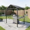 Grillpaviljoen 2,52 X 1,56 M, Waterdicht Grill Paviljoen Met Zadeldak Zijtafel Haken Stalen Frame Zwart
