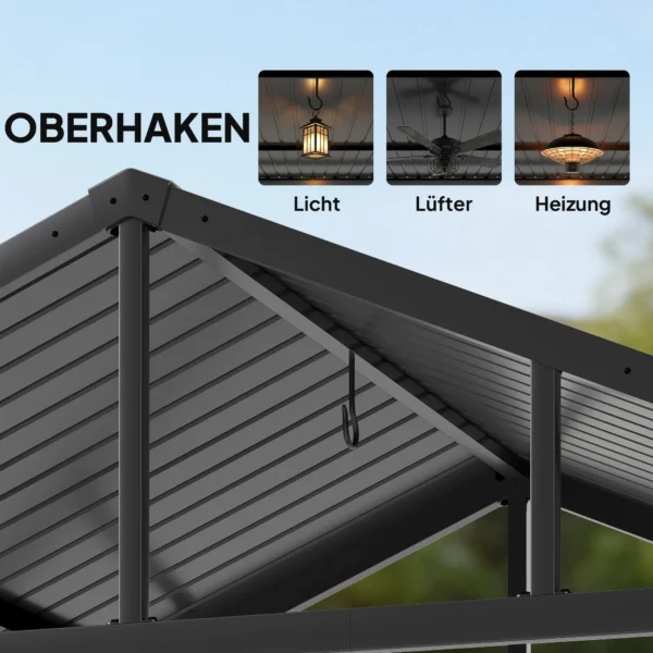 Grillpaviljoen 2,52 X 1,56 M, Waterdicht Grill Paviljoen Met Zadeldak Zijtafel Haken Stalen Frame Zwart