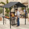 Grillpaviljoen 2,52 X 1,56 M, Waterdicht Grill Paviljoen Met Zadeldak Zijtafel Haken Stalen Frame Zwart