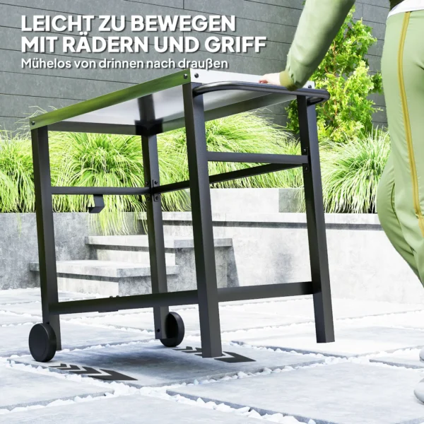 Grillwagen Met 2 Verdiepingen, Serveerwagen Met Werkblad, Planken, Haken, Wielen, Roestvrij Staal, 102 X 56 X 81cm