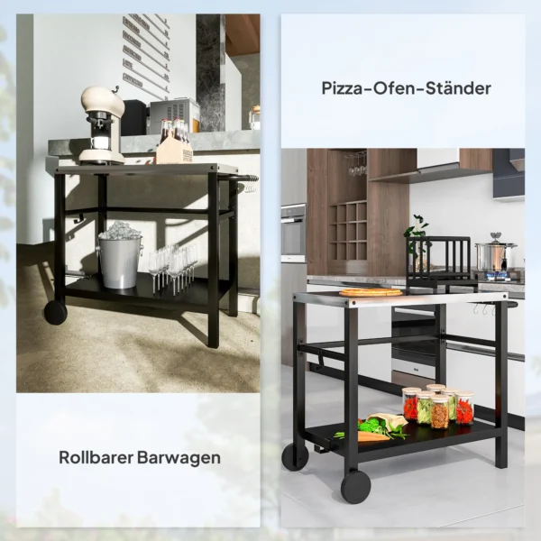 Grillwagen Met 2 Verdiepingen, Serveerwagen Met Werkblad, Planken, Haken, Wielen, Roestvrij Staal, 102 X 56 X 81cm