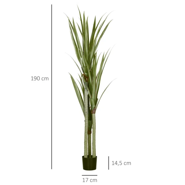 Grote Kunstmatige Yucca 190cm Kunstplant, Plastic Kunstmatige Plant In Pot, 17 X 17 X 190 Cm Smaragdgroen