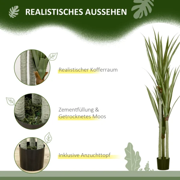 Grote Kunstmatige Yucca 190cm Kunstplant, Plastic Kunstmatige Plant In Pot, 17 X 17 X 190 Cm Smaragdgroen
