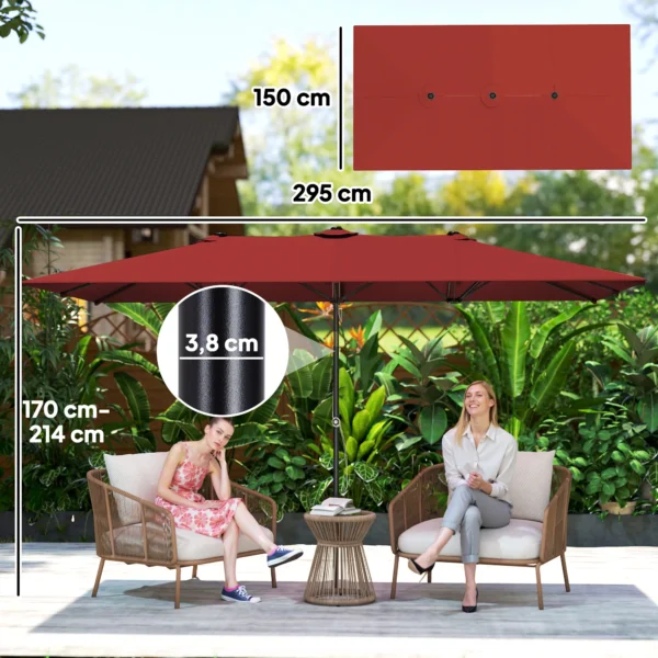 Grote Parasol, In Hoogte Verstelbaar, Kantelbaar, 150x295x170 214 Cm, Wijnrood