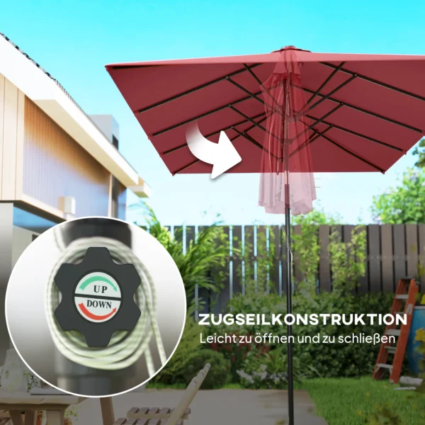 Grote Parasol, In Hoogte Verstelbaar, Kantelbaar, 150x295x170 214 Cm, Wijnrood