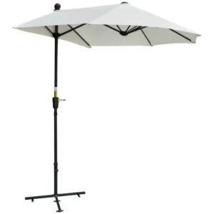Half ronde Parasol 1,9 X 2 M Dubbele Parasol Met Handkruk Standaard Crèmewit