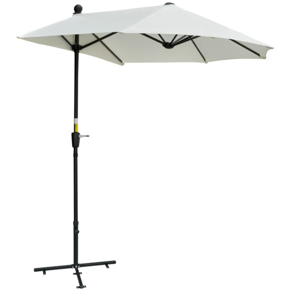 Half ronde Parasol 1,9 X 2 M Dubbele Parasol Met Handkruk Standaard Crèmewit