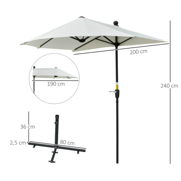 Half ronde Parasol 1,9 X 2 M Dubbele Parasol Met Handkruk Standaard Crèmewit