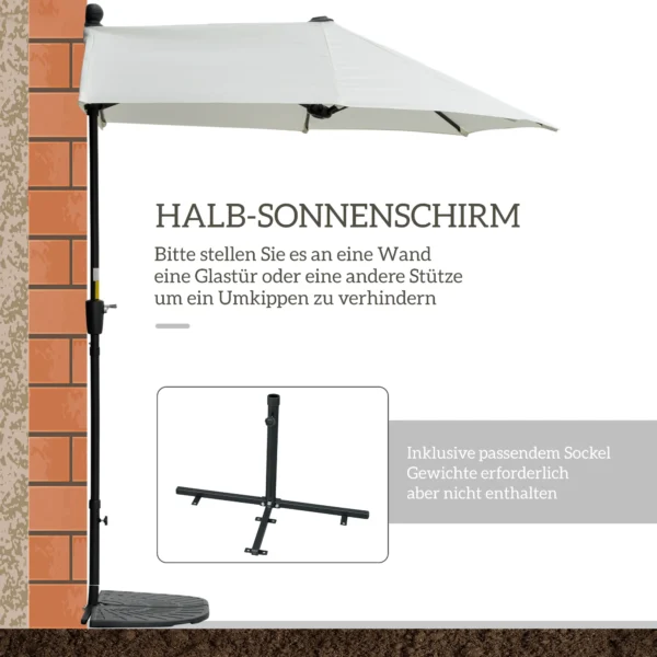 Half ronde Parasol 1,9 X 2 M Dubbele Parasol Met Handkruk Standaard Crèmewit
