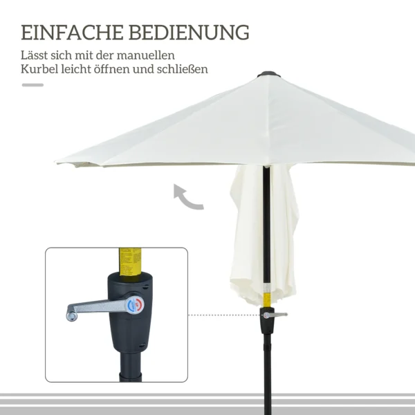 Half ronde Parasol 1,9 X 2 M Dubbele Parasol Met Handkruk Standaard Crèmewit