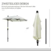 Half ronde Parasol 1,9 X 2 M Dubbele Parasol Met Handkruk Standaard Crèmewit