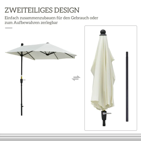 Half ronde Parasol 1,9 X 2 M Dubbele Parasol Met Handkruk Standaard Crèmewit