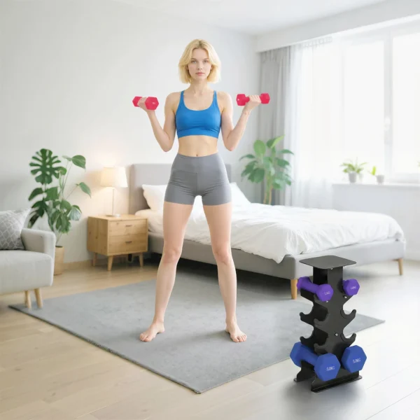 Halterset 3 Paar Korte Halters Met Opbergstandaard, Antislip Handvat, 1 5 Kg Hexagon