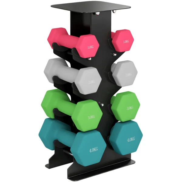 Halterset 4 Paar Dumbbells Met Opbergstandaard, Antislip Handvat, 1 4 Kg Hexagon