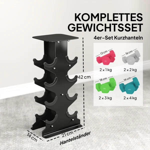 Halterset 4 Paar Dumbbells Met Opbergstandaard, Antislip Handvat, 1 4 Kg Hexagon