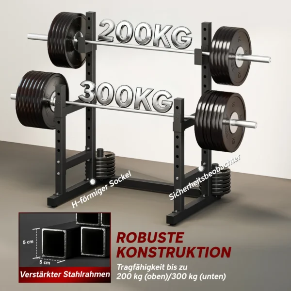Haltersstandaard 2 Niveaus, Halterschijvenstandaard Van Staal, Lange Halteropslag Tot 300 Kg, Zwart
