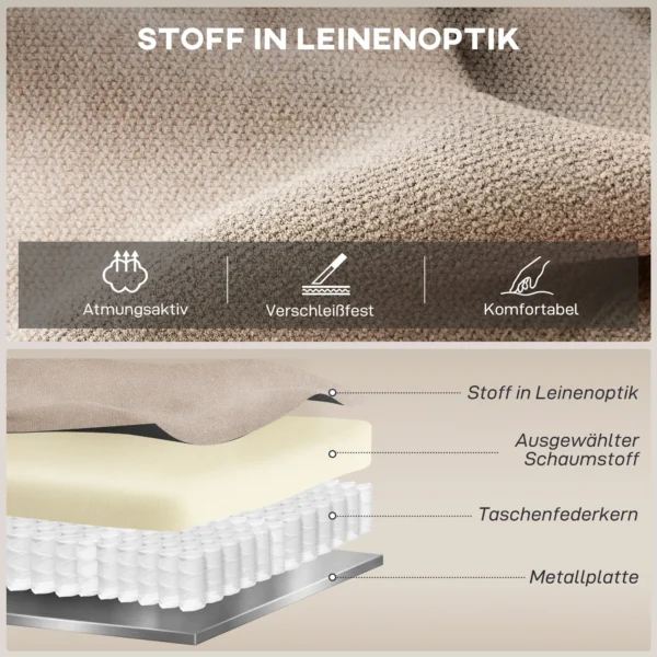 Handmatige Relaxstoel, Moderne Stoel In Linnenstof Look Met Dikke Bekleding, Gepolsterde Armleuningen En Voetensteun, Beige