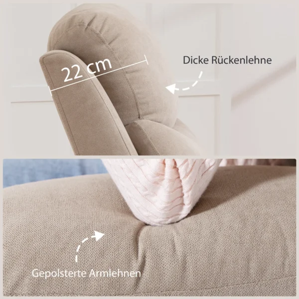 Handmatige Relaxstoel, Moderne Stoel In Linnenstof Look Met Dikke Bekleding, Gepolsterde Armleuningen En Voetensteun, Beige