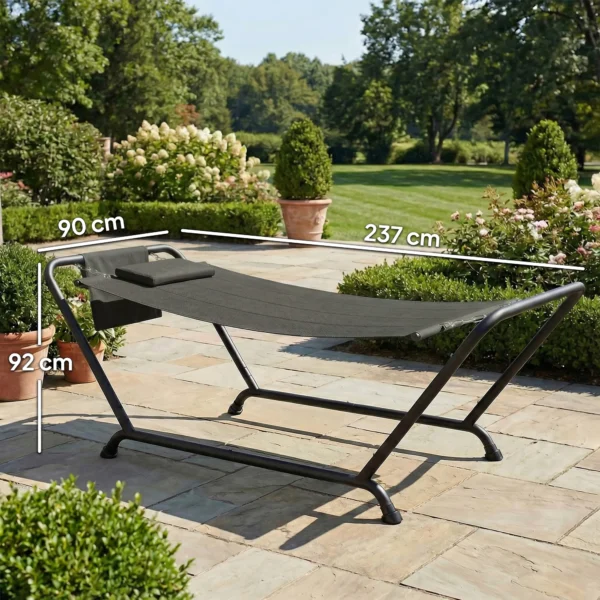Hangmat Met Frame 237 X 90 Cm Stabiele Hangmat Met Zijtas, Hoofdsteun Metalen Frame Tot 150 Kg