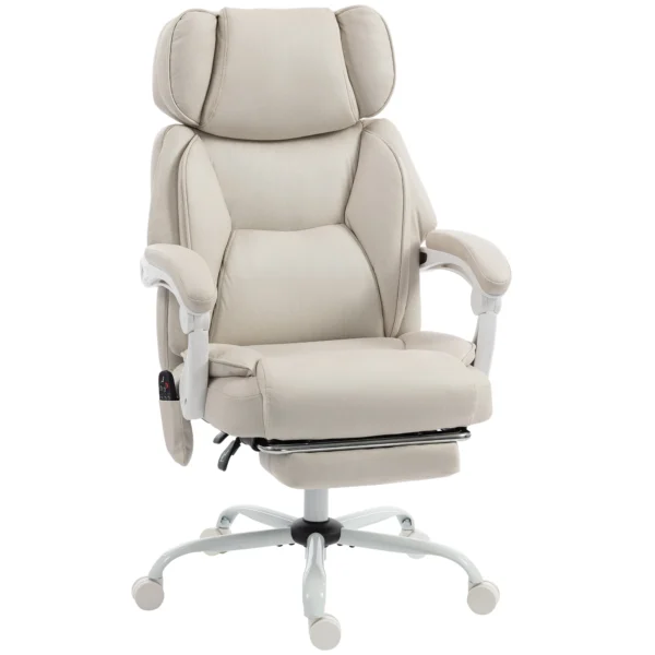 Hochlehner kantoorstoel Met Vibratiemassage En Verwarming, Ergonomisch, Kantelbaar, Met Voetensteun, Crèmewit