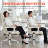 Hochlehner kantoorstoel Met Vibratiemassage En Verwarming, Ergonomisch, Kantelbaar, Met Voetensteun, Crèmewit