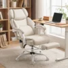 Hochlehner kantoorstoel Met Vibratiemassage En Verwarming, Ergonomisch, Kantelbaar, Met Voetensteun, Crèmewit