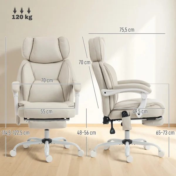 Hochlehner kantoorstoel Met Vibratiemassage En Verwarming, Ergonomisch, Kantelbaar, Met Voetensteun, Crèmewit