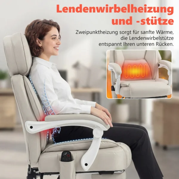 Hochlehner kantoorstoel Met Vibratiemassage En Verwarming, Ergonomisch, Kantelbaar, Met Voetensteun, Crèmewit