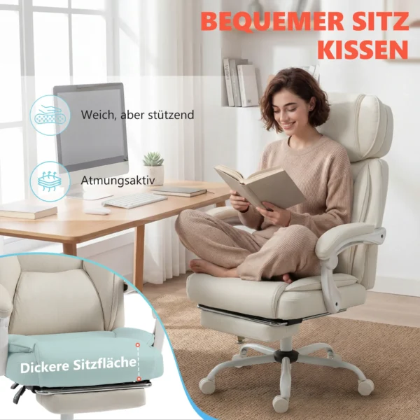 Hochlehner kantoorstoel Met Vibratiemassage En Verwarming, Ergonomisch, Kantelbaar, Met Voetensteun, Crèmewit