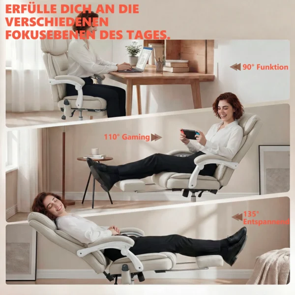 Hochlehner kantoorstoel Met Vibratiemassage En Verwarming, Ergonomisch, Kantelbaar, Met Voetensteun, Crèmewit