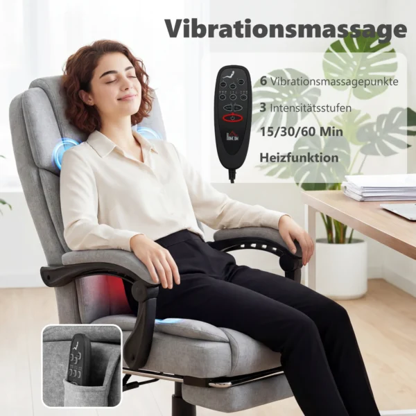 Hochlehner Massage Bureaustoel Met Vibratie, Warmtefunctie, Verstelbare Rugleuning, Voetsteun, Afstandsbediening, Grijs