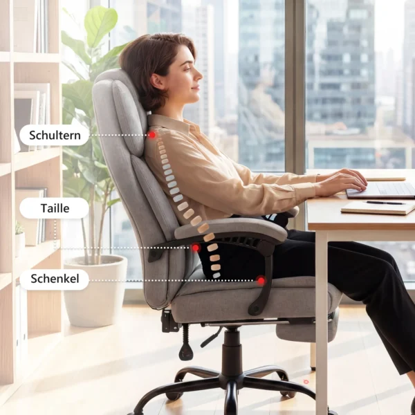 Hochlehner Massage Bureaustoel Met Vibratie, Warmtefunctie, Verstelbare Rugleuning, Voetsteun, Afstandsbediening, Grijs