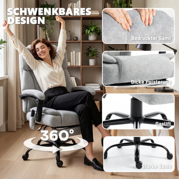Hochlehner Massage Bureaustoel Met Vibratie, Warmtefunctie, Verstelbare Rugleuning, Voetsteun, Afstandsbediening, Grijs