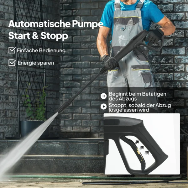 Hogedrukreiniger Met Aluminium Pomp 135 Bar Maximale Druk 1800W Vermogen 540 L/u 5m Slang Verstelbare Sproeier & Handvatten